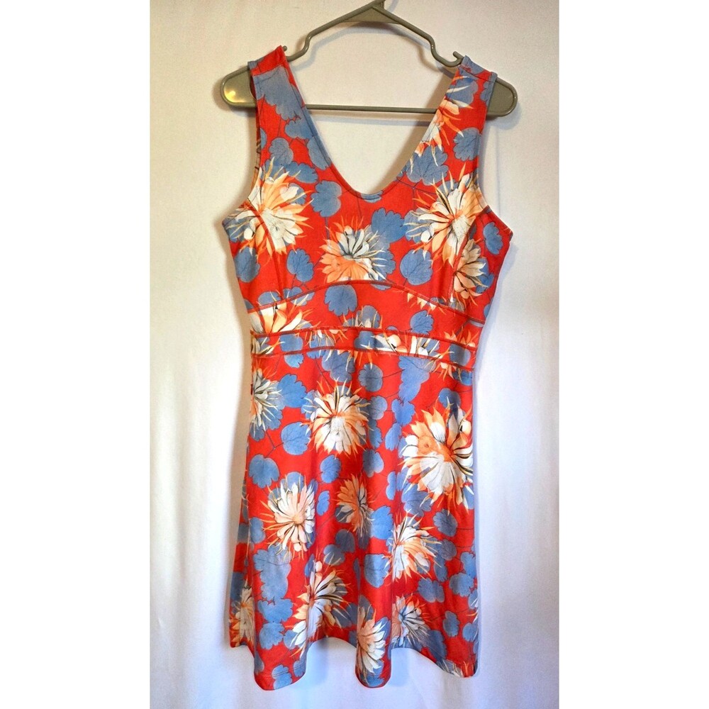 Title Nine Womens Medium Floral Athletic Dress Red Blue Sleeveless Fit Flare